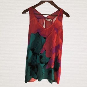 CATO Silky Keyhole Sleeveless tropical tank Top M